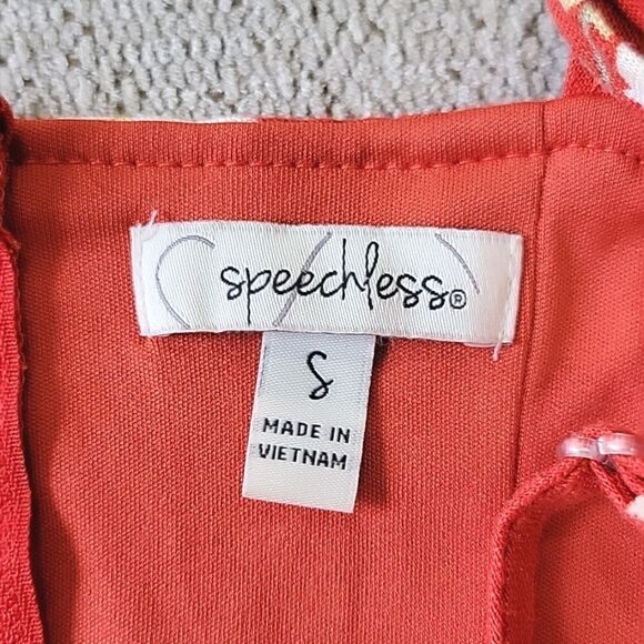 Speechless Fire Burnt Orange Floral Sleeveless  Linen Blend Spring Dress-Small - Picture 6 of 14